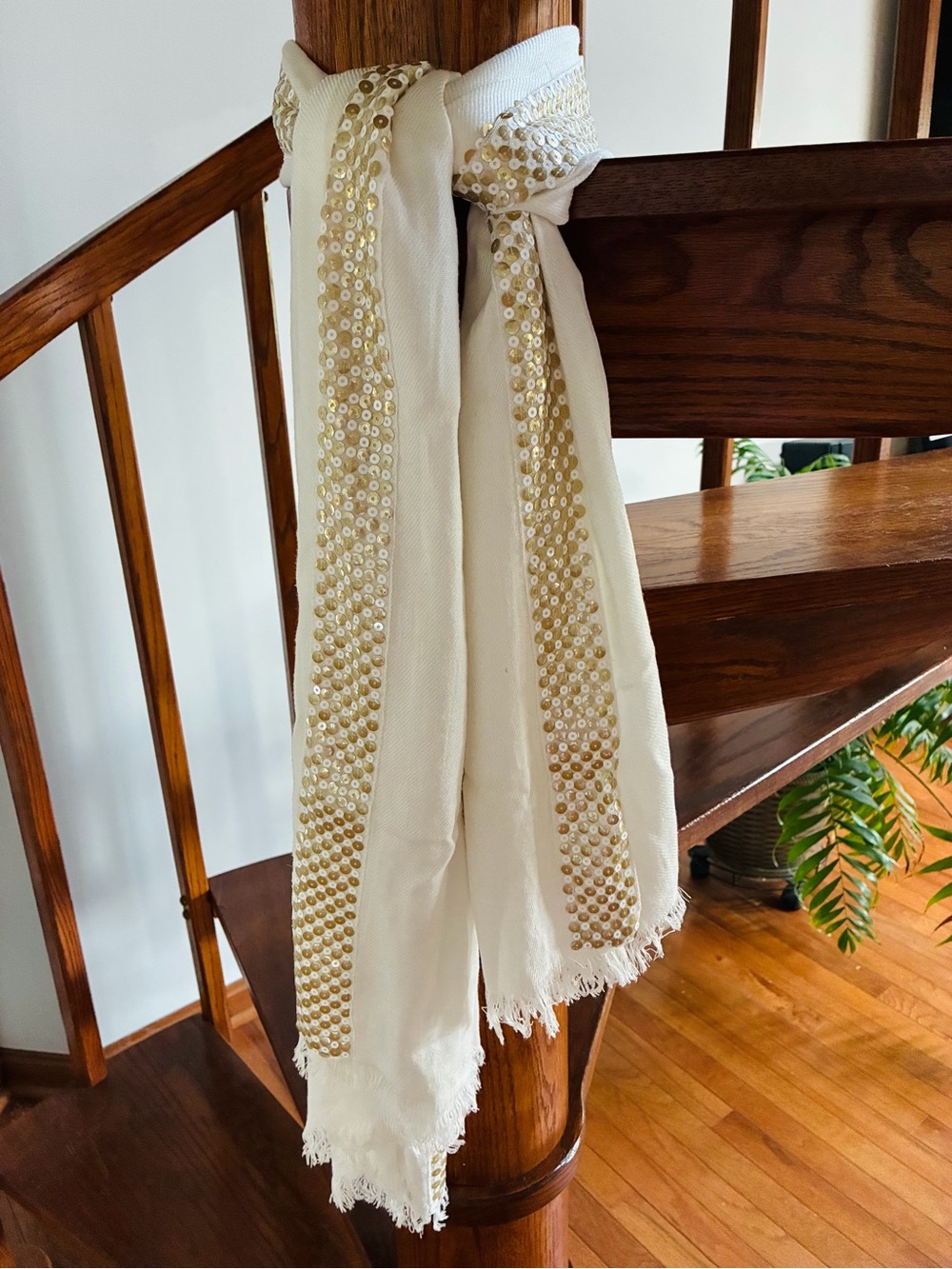 Ivory/Cream Scarf Sequin-Trim Women’s 65x26”